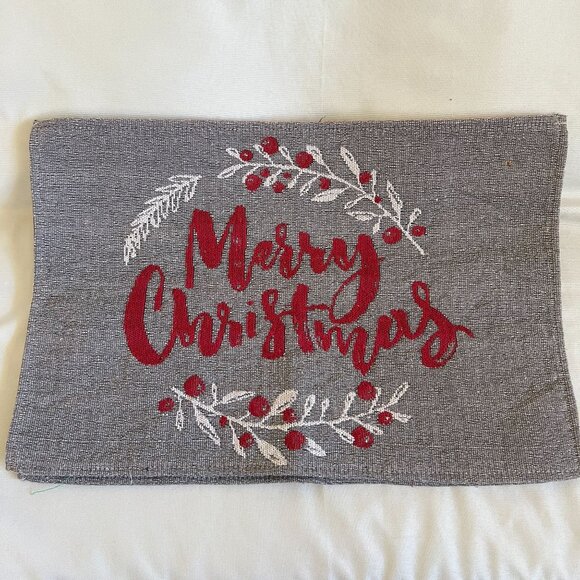 Set Of 2 Merry Christmas Wreath Placemats Gray Red Festive Dining Table Decor 18 - Picture 2 of 4